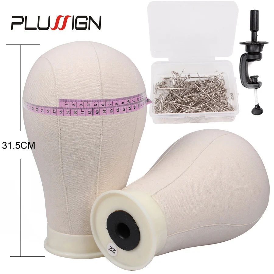 Plussign Professional Wig Block Canvas Mannequin Head With Stand Clamp For Wig Making 21-25 Inch Training Head For Hairdressers