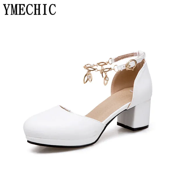 YMECHIC 2019 Летнее белое черное платье Мэри Джейн женские ремешки с пряжкой Платформа