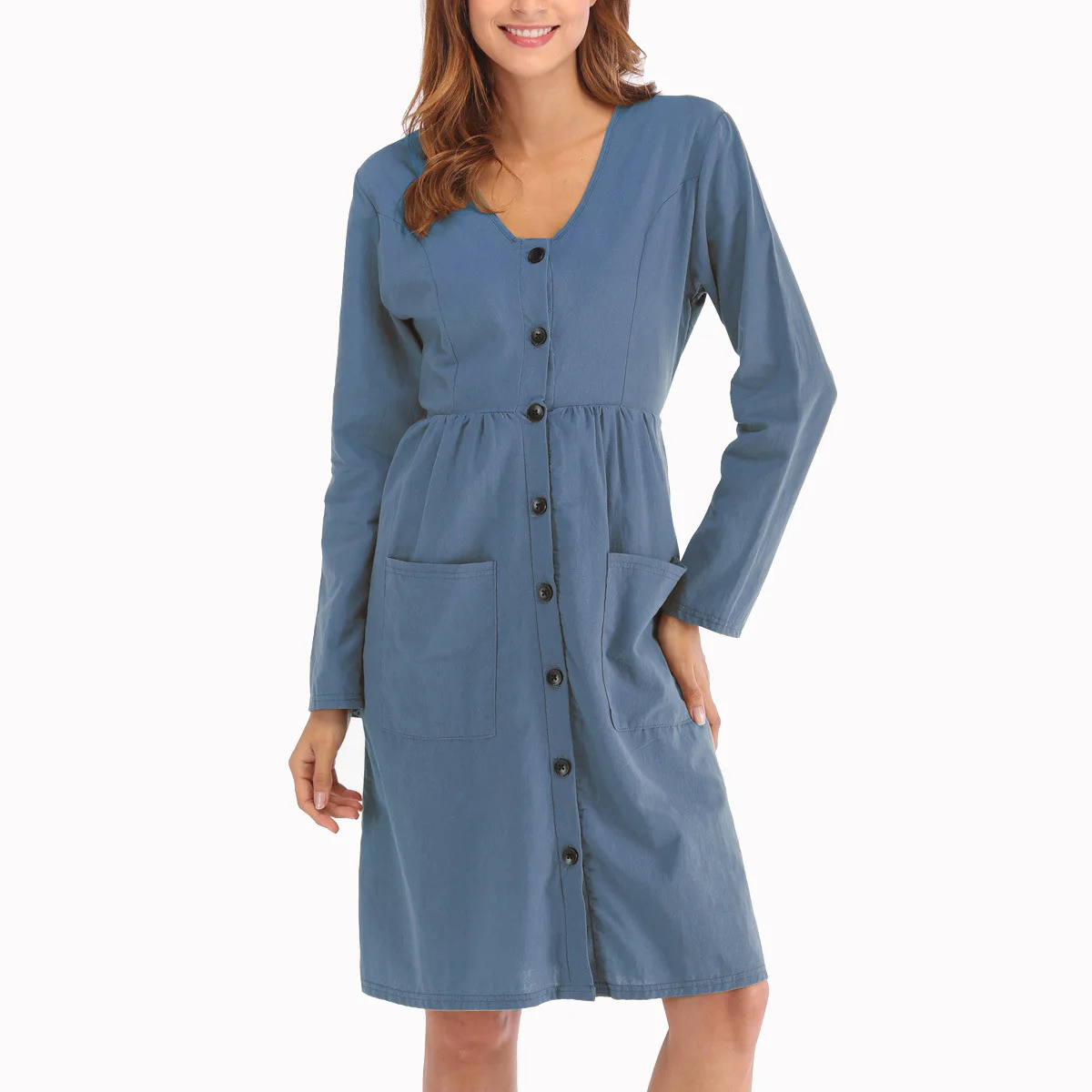 2019 женское платье на пуговицах однотонное длинное милое для женщин|Женские