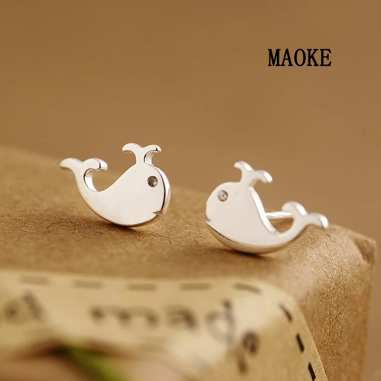 Promotions 925 White Fungus Accessories Korean Cartoon Whale Pure SV Ear Studs Fashion Jewelry for Women's Gifts | Украшения и