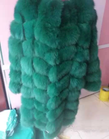 green Linhaoshengyue 88 см длинные высокого качества настоящая трава лиса пальто с рукавом 50 см - Цвет: green