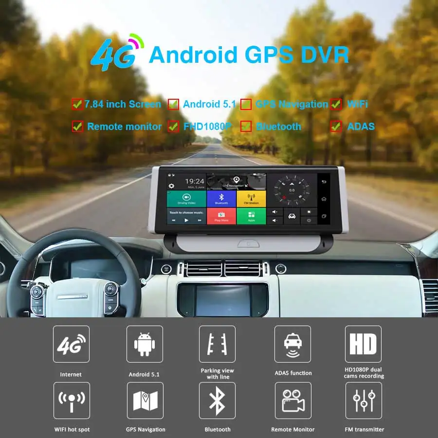Olisine 8 'ƊG Android Автомобильный видеорегистратор GPS навигатор ADAS Wifi Bluetooth Dashcam