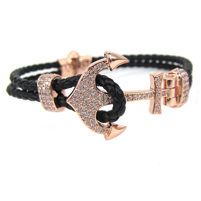 Модные двойные браслеты из искусственной кожи с якорем кожаный плетеный браслет