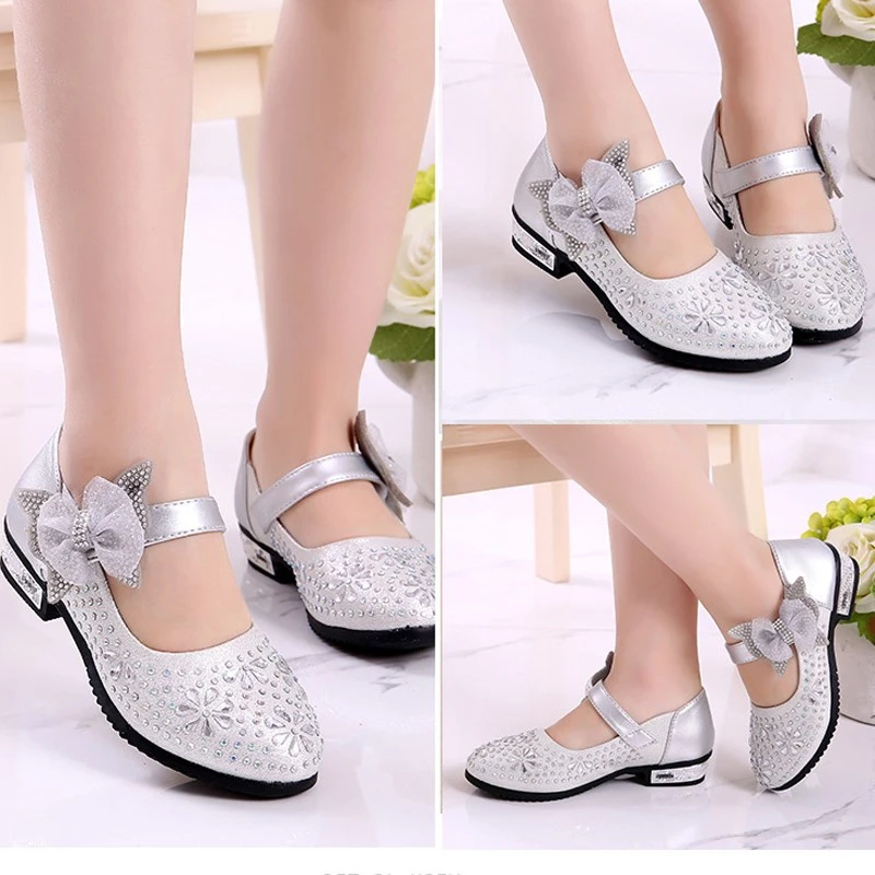 Милые туфли принцессы на плоской подошве со стразами для девочек мягкие вечерние