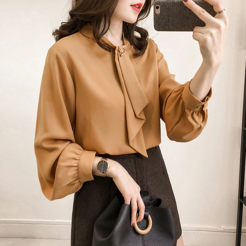New Spring Summer Blouse Women Long Sleeve Shirts Fashion Leisure Chiffon Shirt Bow Office Ladies Blouses Plus Size Tops NewIn | Женская
