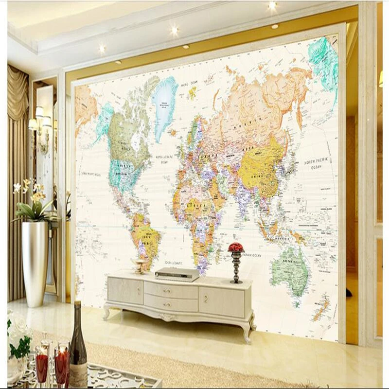 3d обои на заказ для комнаты элегантная версия карта мира фото стен | Обустройство