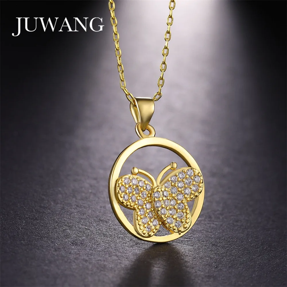 

JUWANG Dancing Butterfly CZ Pendants Necklace for Women Girl Rose Gold/Sliver Color Chain Statement Necklace Jewelry Wholesale