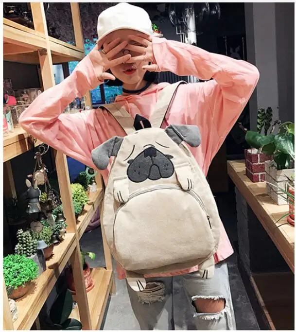 

1 piece Animal Backpack cotton fabric Shar Pei Akita Dog Pet School Bag Female Cartoon Rucksack Teenage Girl