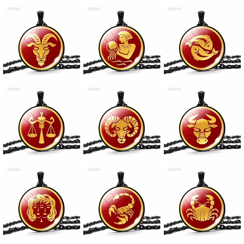 

12 Zodiac Constellation Leo Aries Pisces Libra Cancer Gemini Sign Glass Dome Necklace Jewelry Pendant Fashion Birthday Gift