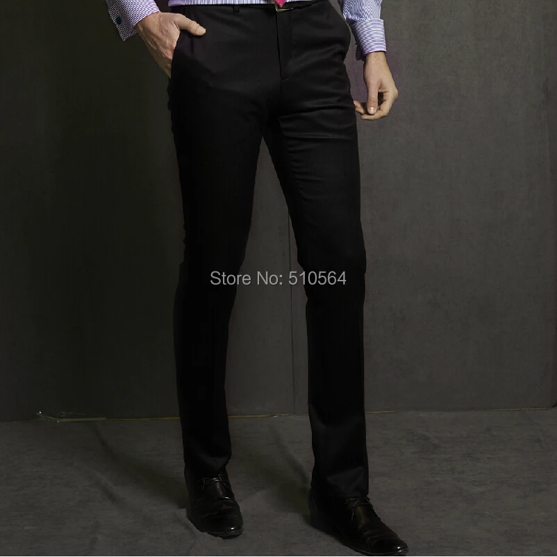 Free shipping 2014 custom made wool fabric men black pants weding business | Мужская одежда
