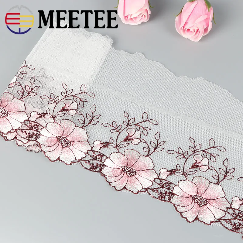 2018 MEETEE 5 ярдов розовая Цветочная кружевная сетчатая ткань с вышивкой и аксессуары