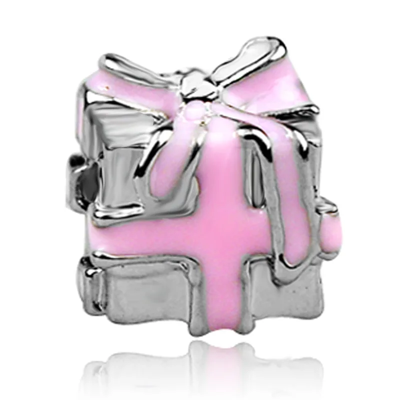 pink gift box Модная Рождественская елка бусина в форме собаки Шарм подходит для женщин Pandora Шарм серебро браслет и браслет DIY ювелирные изделия - Цвет: pink gift box