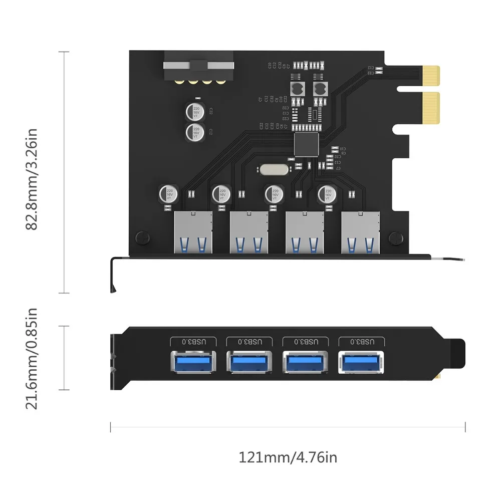 ORICO 4 порта USB3.0 PCI-E Riser Host контроллер карты 3,0 адаптер для USB 3,0 концентратор PCI-E расширитель карты Поддержка Windows, Mac OS