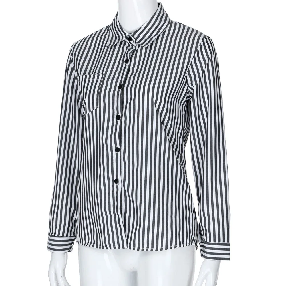 Женская Свободная блузка в полоску Feitong Повседневная Блузка с длинным рукавом