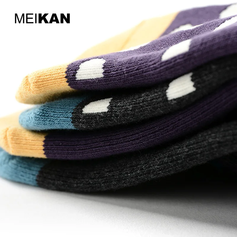 MKJC1811 MEIKAN High Quality Women Full Terry Cotton Socks Purple Blue Dot Breathable Warm Modern Retro Winter Socks 4Pairs/Lot