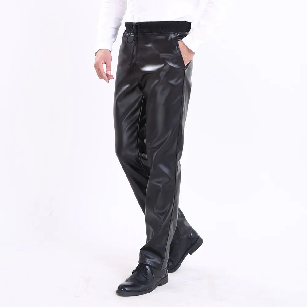 

Autumn Mens PU Leather Swag Pants HipHop Streetwear Joggers Trousers Plus Size Fashion Windproof Drawstring Sweatpants 090703