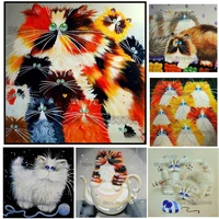 roundsquare hand crafts colorful cats diy embroidery pattern resin mosaic animal 5d diy diamond painting 3d cross stitch kits