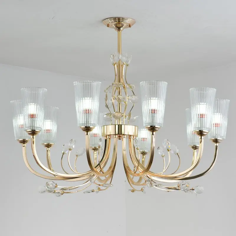 10 lights D90 H64cm Стеклянная Светодиодная лампа, Хрустальная Золотая люстра, домашний декор, светильник ing, Современная гостиная, кухня, спальня, светильник, светильники, блестящий металл, E14 - Цвет абажура: 10 lights D90 H64cm