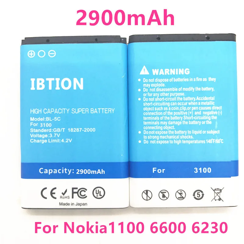 Аккумулятор IBTION для Nokia1100 2900 мА/ч аккумулятор 6600 6230 1108 6230i 1112 1116 1208 1209 N70 N71