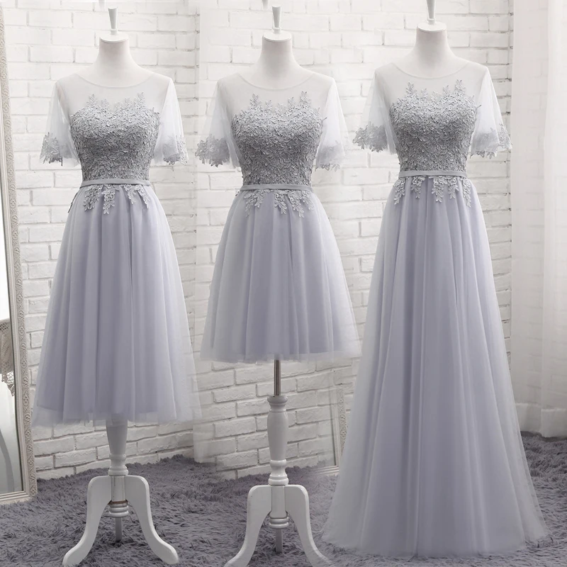 Robe De Soriee новые светильник синий платье подружки невесты короткий рукав кружево с