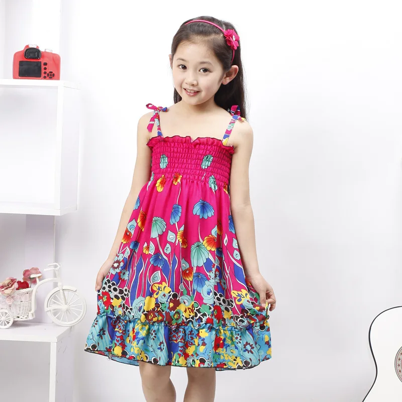 Летние платья для девочек 2019 детское пляжное платье с принтом в виде маленьких
