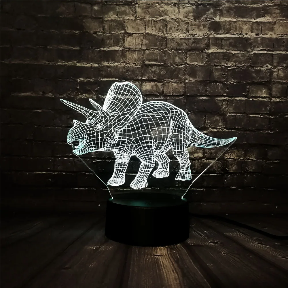 СВЕТОДИОДНЫЙ 3D ночник с изображением животных Парк Юрского периода трицератопс