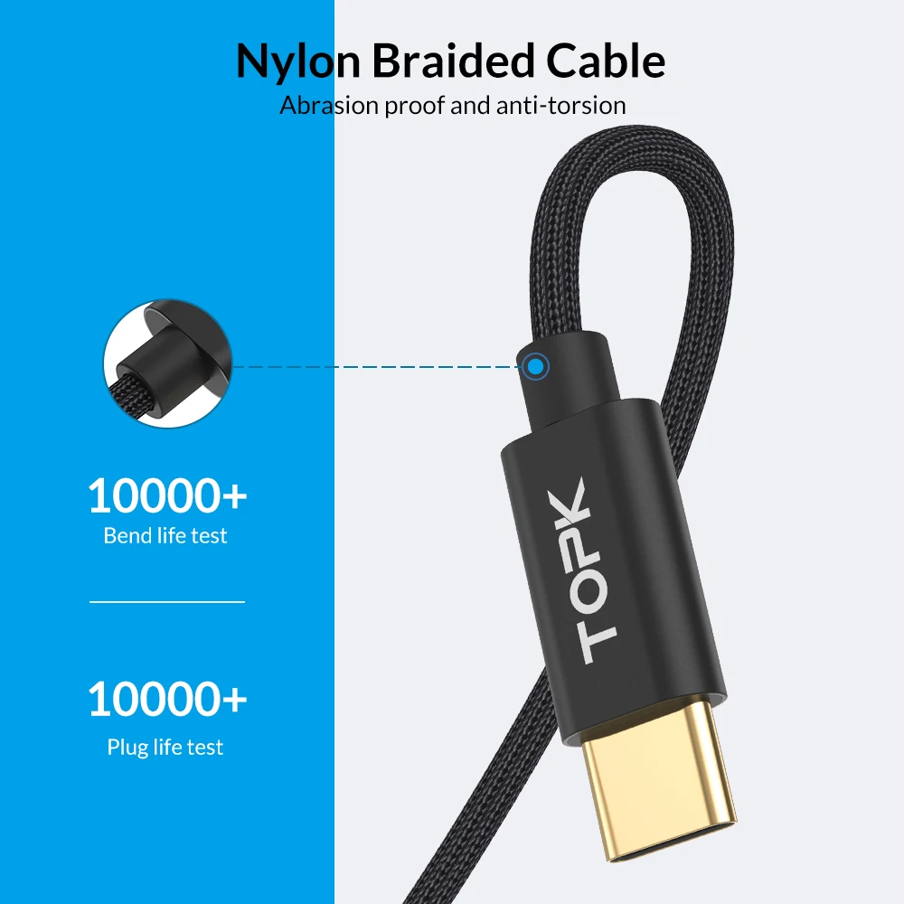 TOPK usb type C кабель для USB C кабель для samsung S10 Xiaomi Mi 9 Oneplus 6t 6 PD Быстрая зарядка 3A USB-C type-C кабель для быстрой зарядки