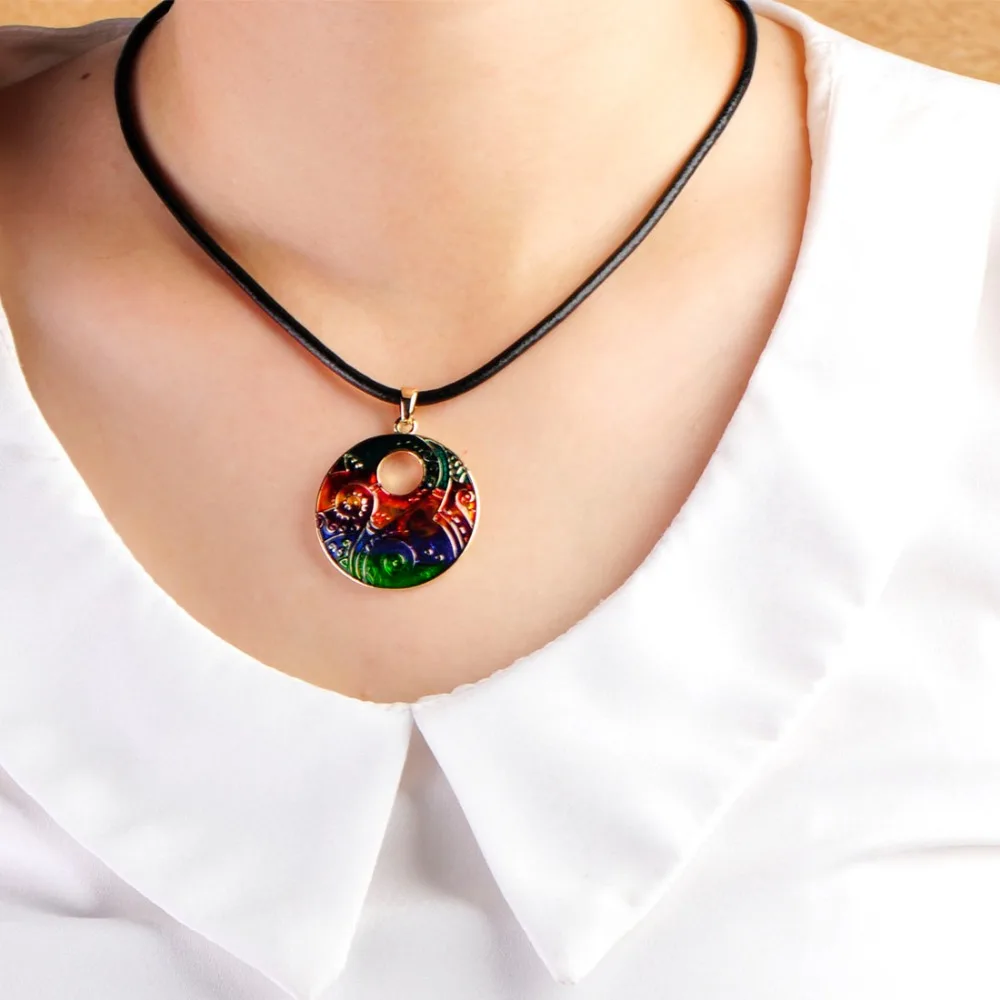 Blucome Colorful Big Round Necklace Earrings Set Rope Chain Choker Pendant Long Drop Pendientes Women Girls Enamel Jewelry Sets|enamel jewelry