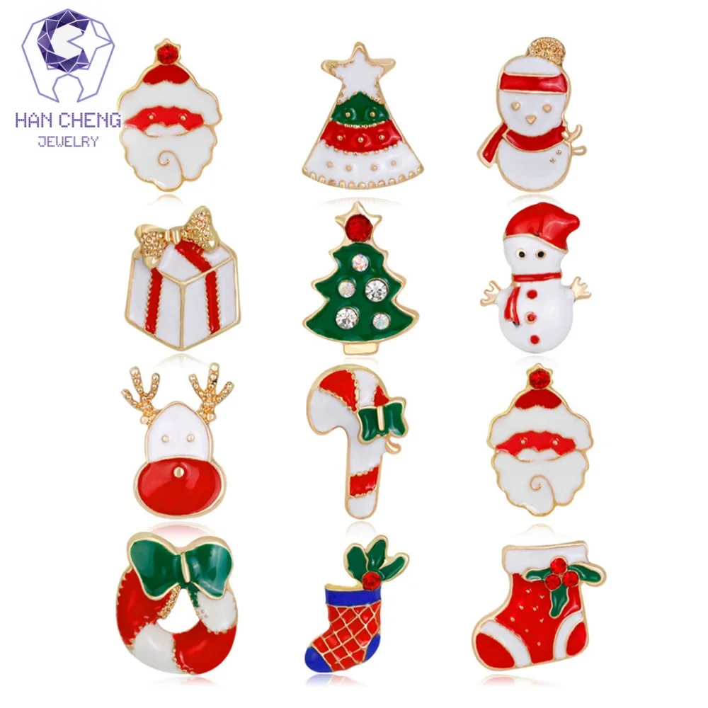 Han Cheng серия Санта Клаус Лось Эмаль горный хрусталь кристалл Рождество брошь