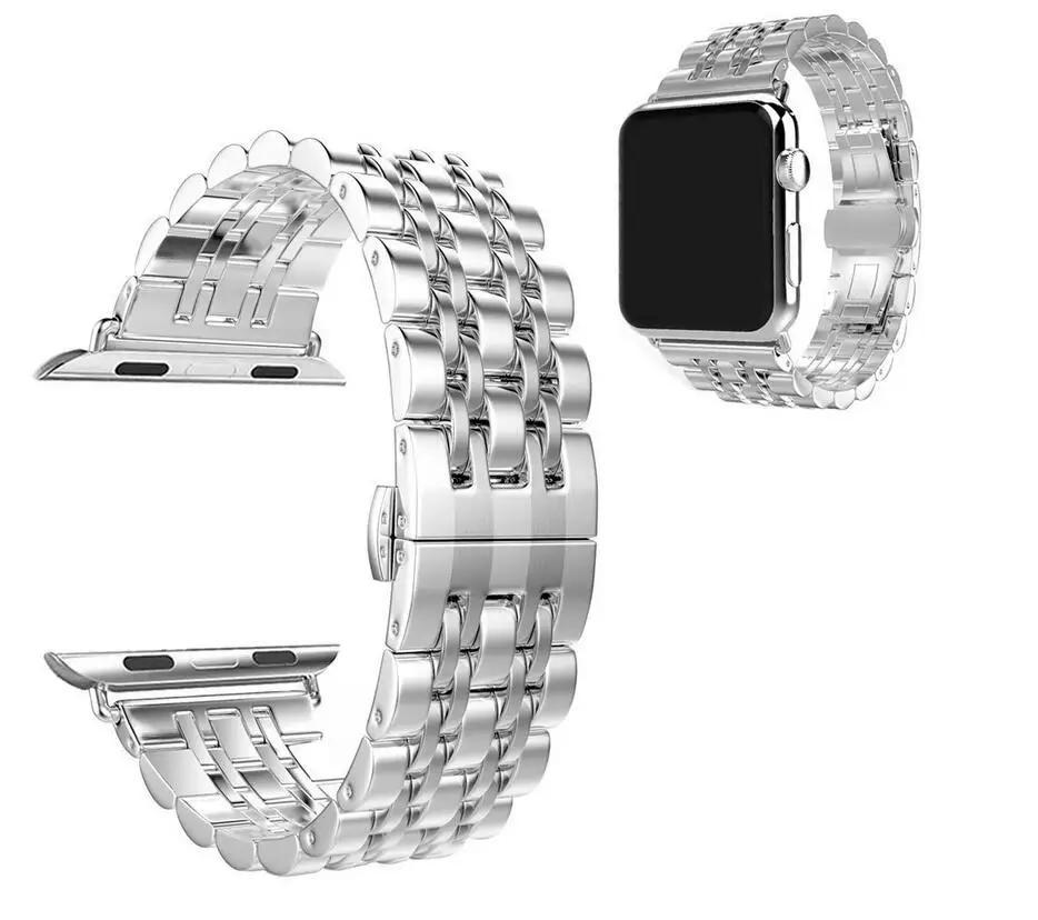 100 шт. Нержавеющая сталь 7 Points, ремешок для наручных часов для Apple Watch, версии 4/3/2/1 38 мм 42 мм наручных часов Iwatch, ремешок черный, Серебристый Цвет Бабочка застежка браслета