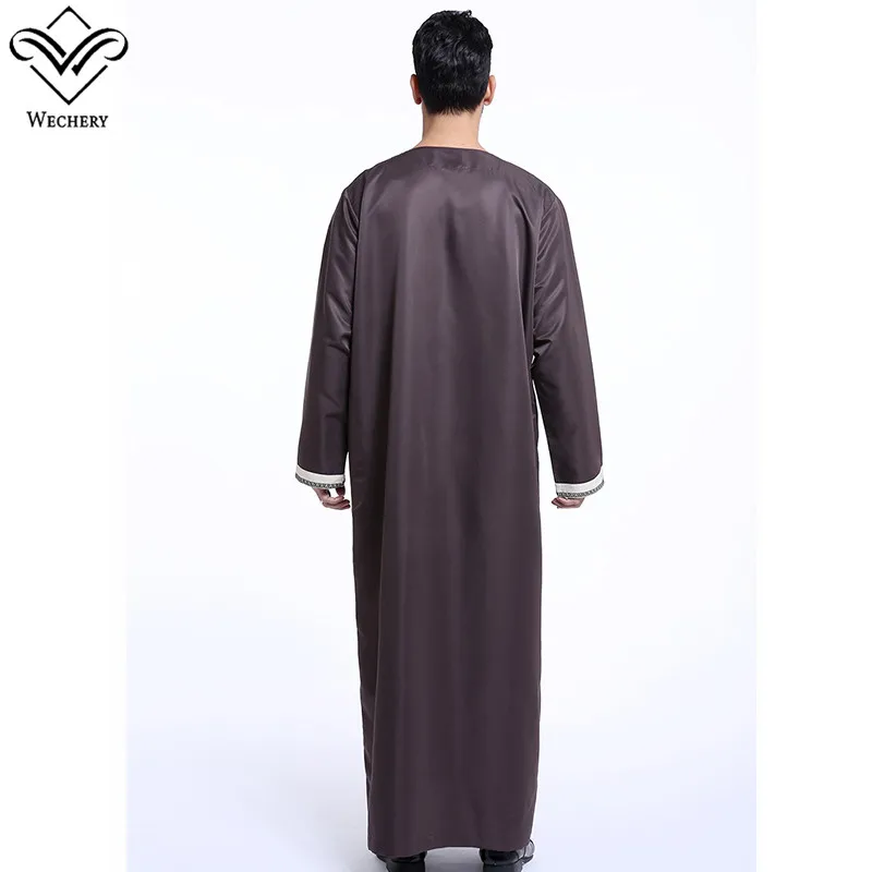 

Wechery Fashion Muslim clothing Mens Abaya 2018 Dubai Indian Middle East Islamic Robe for Men Long Thobe