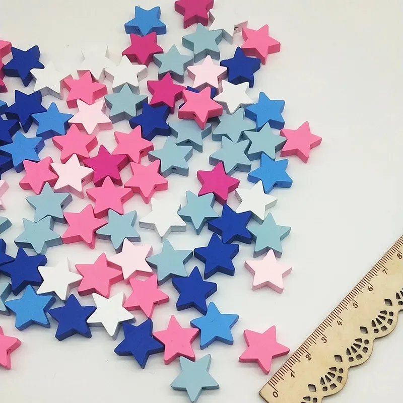 

100 pcs mix colorful 19mm star shape wooden beads diy jewelry accessories