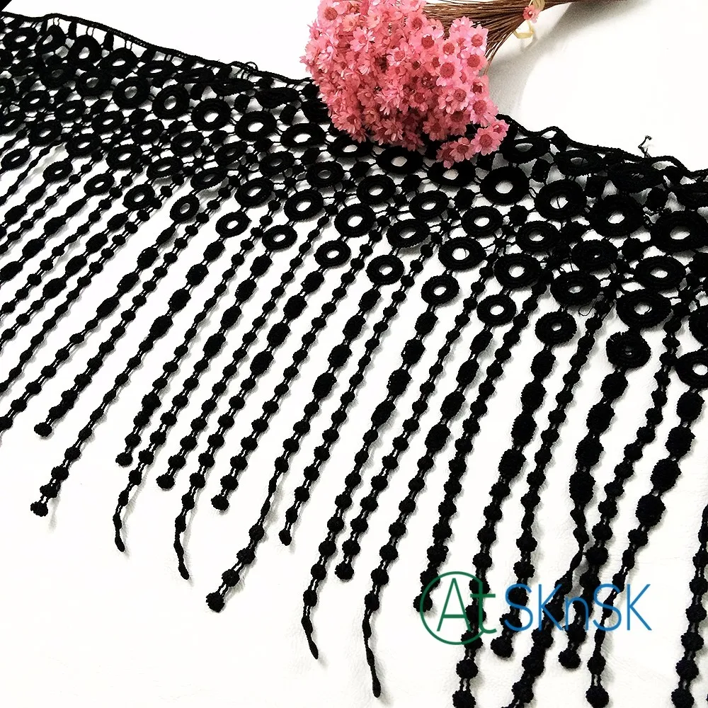 Кружево 2016 новинка 2 ярдов/партия полиэстер черная белая лампа свисающая бахрома