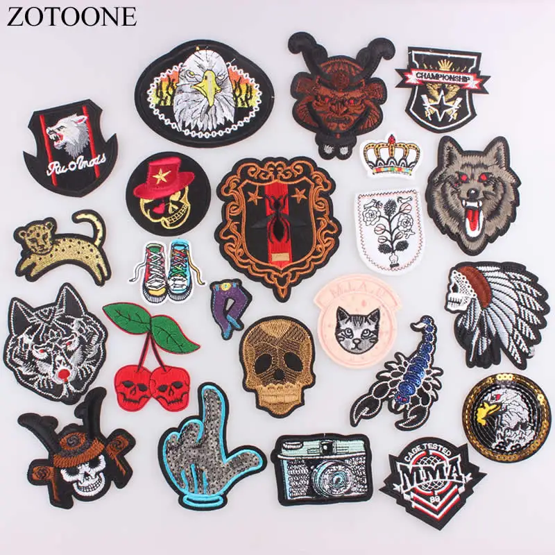 

ZOTOONE 1PC Indian Skull Punk Military Patches Embroidered Iron on Patches for Clothing DIY Clothes Sequin Stickers Appliques C