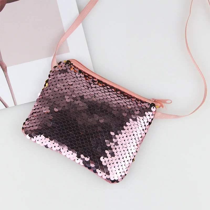 Pink 2 шт./лот,, модные кошельки для монет в виде русалки, Сумка с блестками, Детская мини-сумка-мессенджер для девочек, детский блестящий кошелек на молнии - Color: Pink