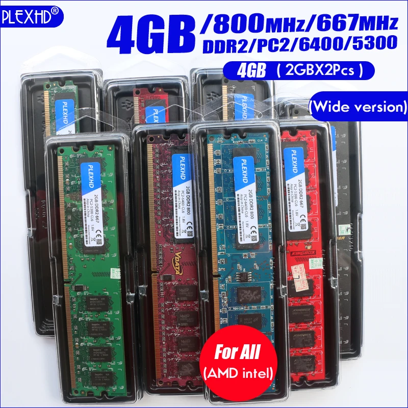 PLEXHD Настольный ПК Память ram Memoria модуль DDR2 800 PC2 6400 4 Гб(2 шт* 2 Гб) Совместимость DDR2 800 МГц/667 МГц(широкая версия