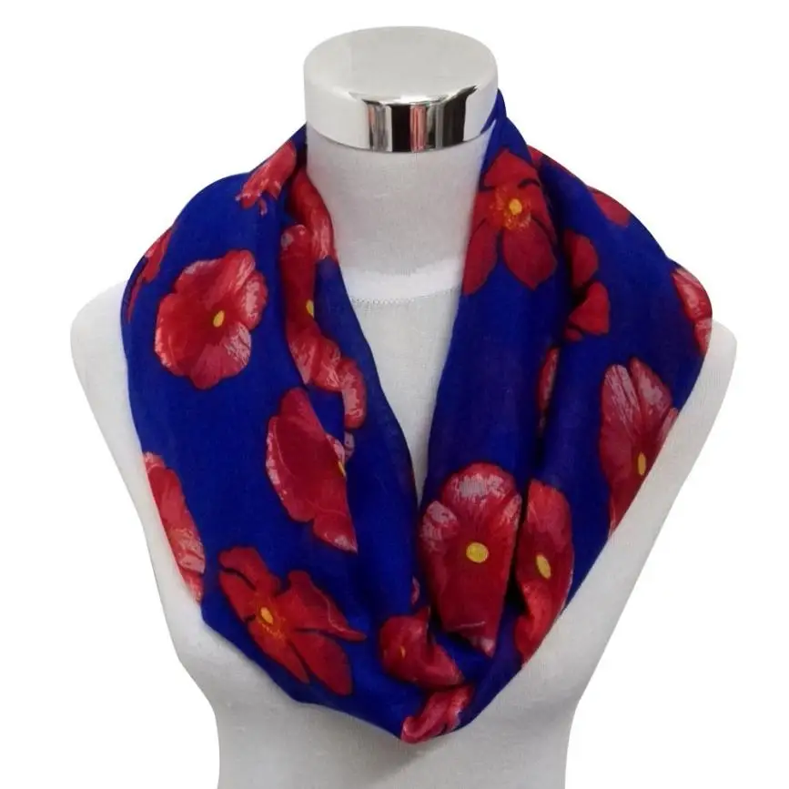 2017 Новый дизайн модный красный шарф с маками длинные шарфы цветочным принтом
