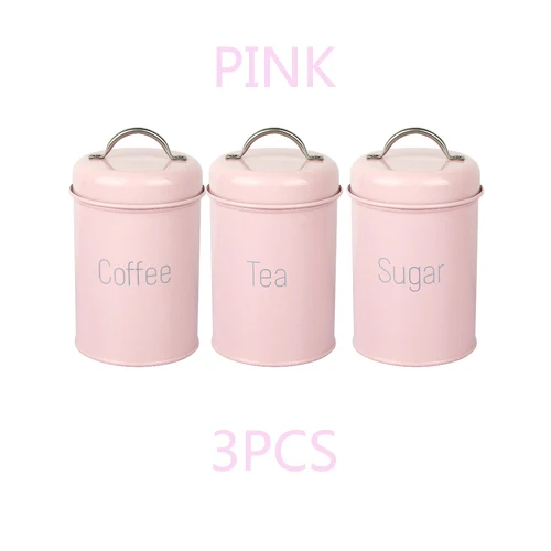 3PCS-PINK Крышка бака для хранения стальная кухонная утварь многофункциональная квадратная коробка Герметичные банки кофейники для конфет и чая в зернах молоко порошок банки - Цвет: 3PCS-PINK