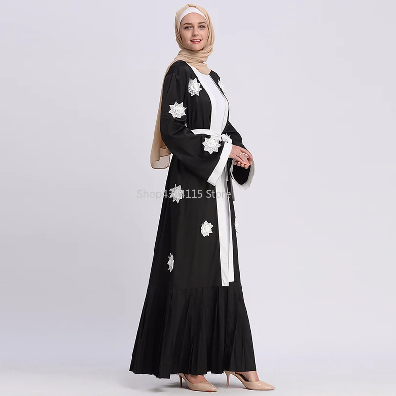 Abaya кардиган Дубайский Мусульманский Длинный плиссированный Жемчуг Цветочный