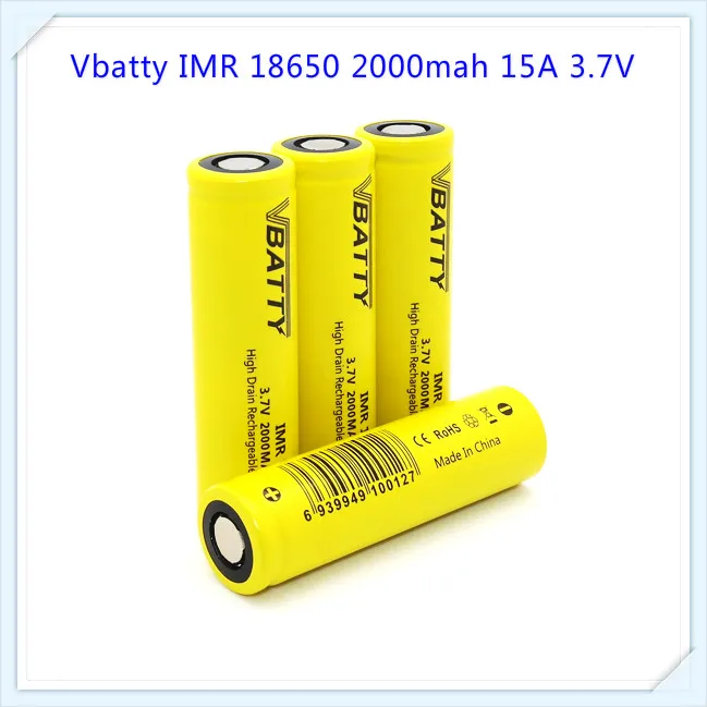 Vbatty IMR 18650 2000mah 15A 3 7 V перезаряжаемый литий ионный аккумулятор с плоским верхом (1