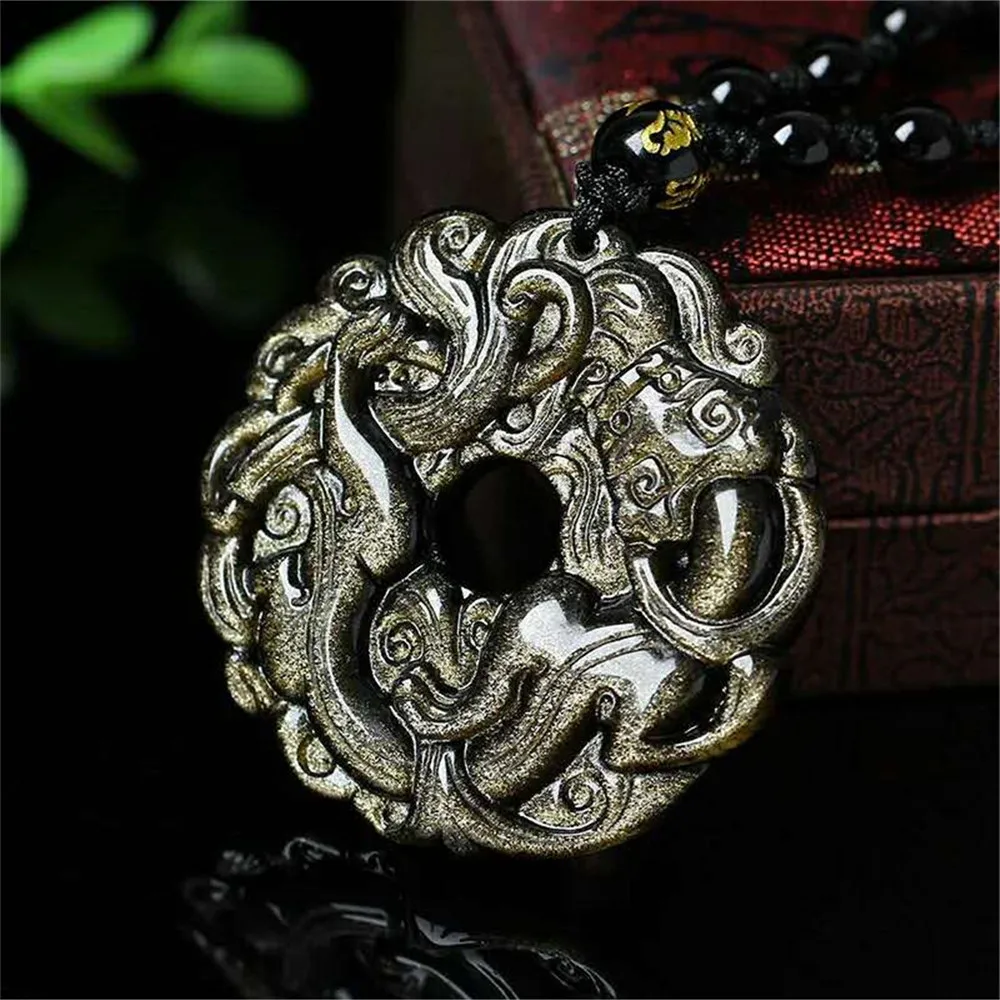 Genuine Natural Gold Obsidian Carving Pixiu Lucky Amulet Pendant Necklace For Women Men pendant | Украшения и аксессуары