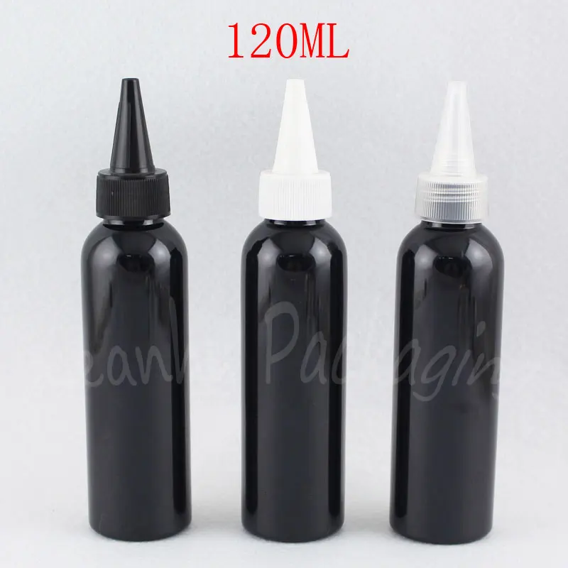 120ML Black Plastic Bottle With Pointed Mouth Cap , 120CC Toner / Water Sub-bottling , Empty Cosmetic Container ( 50 PC/Lot )