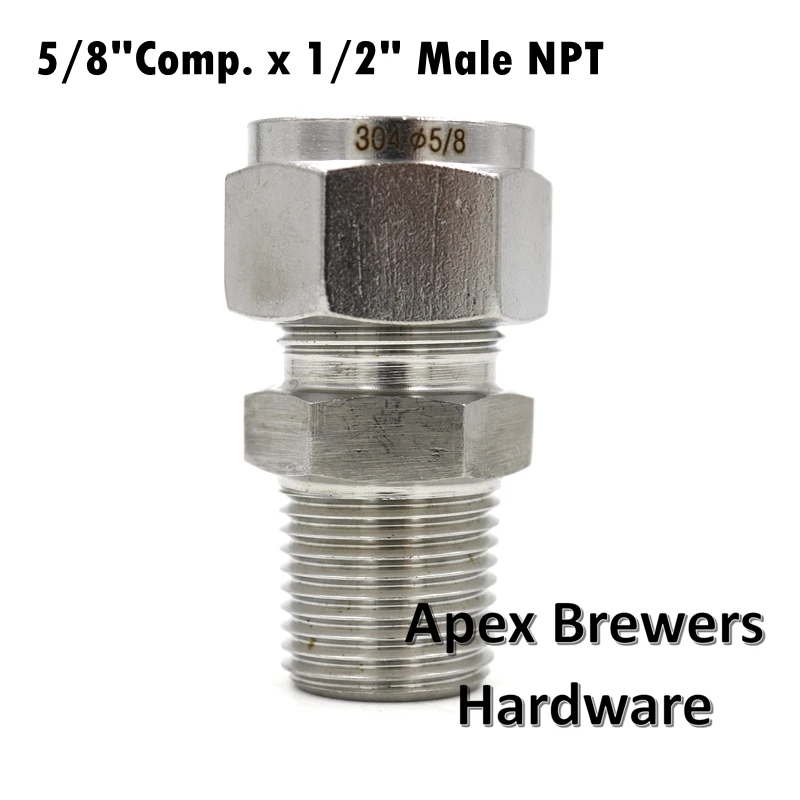 Нержавеющая 5/8 &quotComp. x 1/2&quot Мужской NPT пивоваренный Компрессионный фитинг