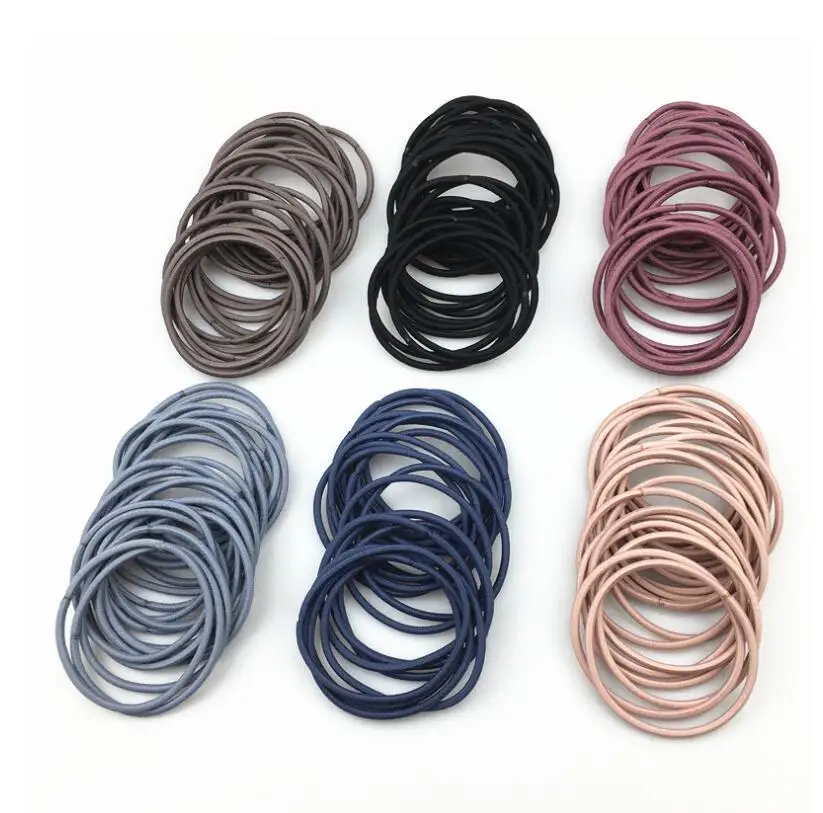 

50 PCS Black Brown Coffee Blue Ponytail Holders Rubber Band Hair Ties Gum Beige Blue Gray Elastic Hair Band For Women Girls