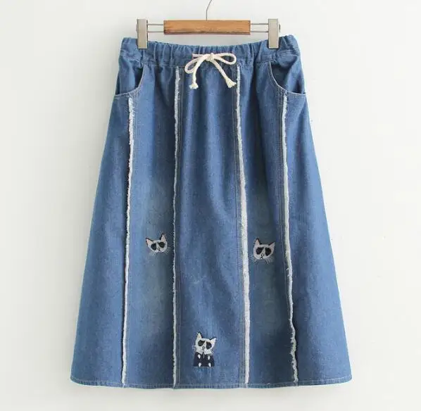 Kitty вышивка деним с эластичным поясом и карманом юбка-трапеция Мори девушка |