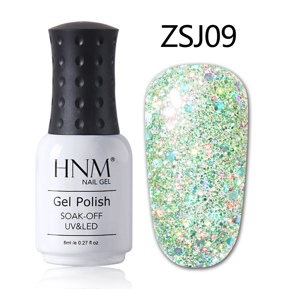 ZSJ09 HNM 8 мл Алмазный Блеск Bling УФ-гель для ногтей светодиодный светильник мерцающий розовое золото для ногтей искусство замочить от Vernis Эмаль Гель лак - Цвет: ZSJ09