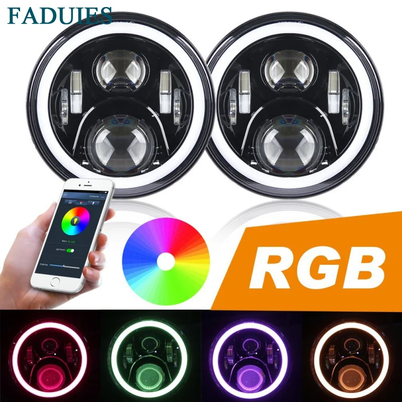 FADUIES 7 &quot60 Вт Светодиодный фар RGB Halo Ангел глаз с Bluetooth пульт дистанционного