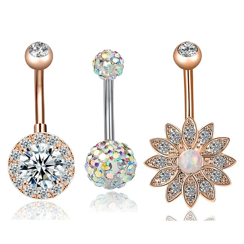 3Pcs/set1pc Rainbow Lotus Belly Piercing Button Rings Navel Ombligo Flower Ring Earring Body Jewelry |