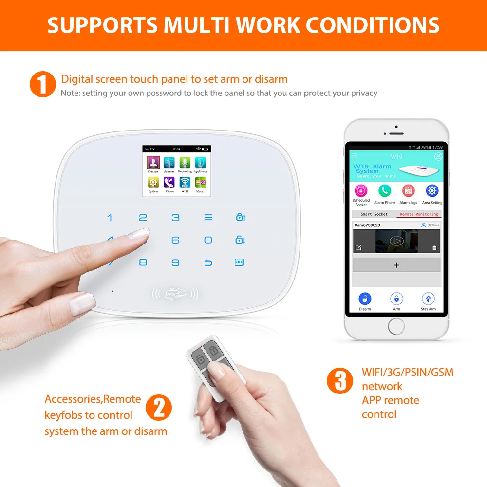 KERUI W193 3g PSTN ЖК Смарт-сигнализация системы безопасности дома Alarma GSM RFID IOS Android приложение управление беспроводной Wi-Fi сигнализации системы