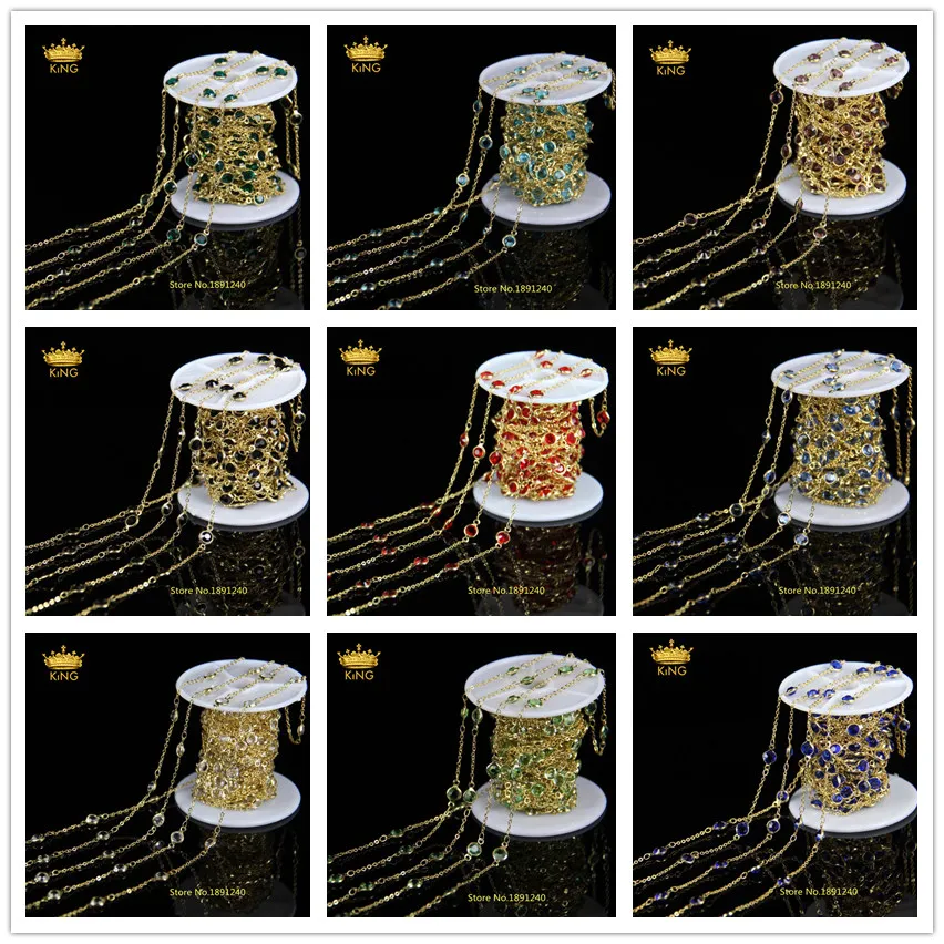 5 м/лот 10 цветов 6 мм граненые круглые стеклянные бусины для монет цепи с золотой